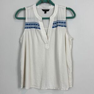 Banana Republic Factory White Blue Embroidered Sleeveless Top S